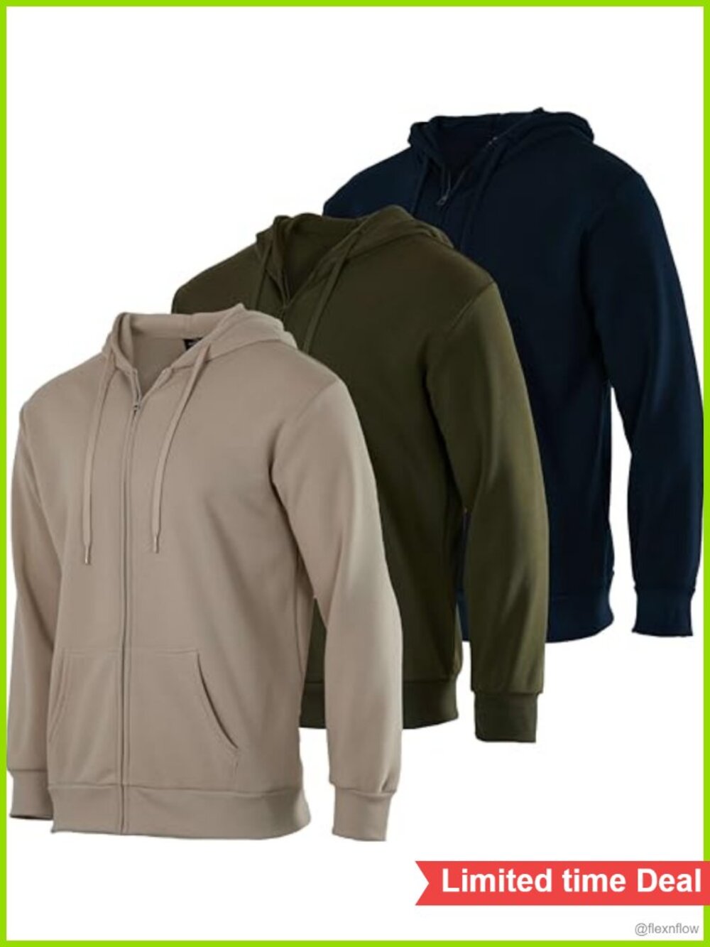 3 Pack Men's Full Zip Fleece Hoodie Athletic Sweatshirt Jacket